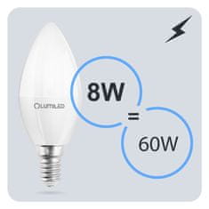 LUMILED 6x LED žiarovka E14 B35 8W = 60W 806lm 4000K Neutrálna biela 180°