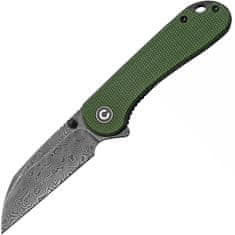 Civilight C18062AF-DS1 Elementum Wharncliffe vreckový nôž 7,6 cm, damašek, zelená, Micarta, oceľ