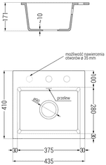 Mexen Milo, 1-komorový granitový drez 435x410x171 mm a čierna batéria Rita, čierna, 6505-77-670300-70-B