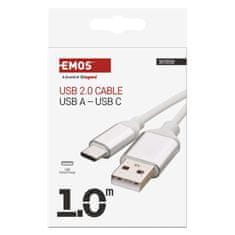 EMOS Nabíjací a dátový kábel USB-A 2.0 / USB-C 2.0, 1 m, biely