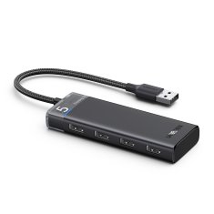 shumee HUB adaptér, 4x USB-A 3.0 port splitter a USB-A napájací kábel, čierny