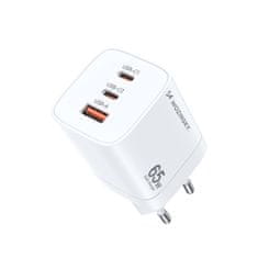 shumee GaN 65W 100-240V USB-A 2x USB-C nástenná nabíjačka biela