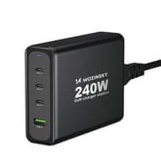 shumee GaN 240W USB-A 3x USB-C nástenná nabíjačka, čierna