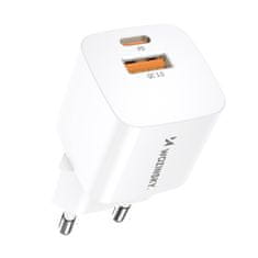 shumee PD QC 3.0 sieťová nabíjačka 100-240V 20W USB-C USB-A biela