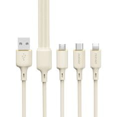 shumee Kábel 3v1 vystužený káblom SR USB-A - USB-C / Lightning / microUSB 66W 1,2 m béžový