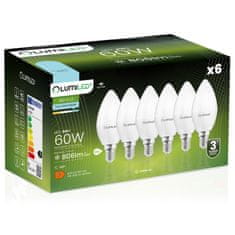 LUMILED 6x LED žiarovka E14 B35 8W = 60W 806lm 6500K Studená biela 180°