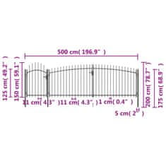 Vidaxl Záhradná plotová brána s hrotmi 5x2 m, čierna