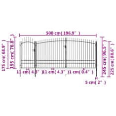 Vidaxl Záhradná plotová brána s hrotmi 5x2,45 m, čierna