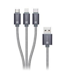 Connect IT Wirez 3in1 USB-C & Micro USB & Lightning, strieborný, 1,2 m