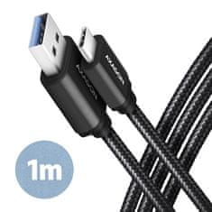 AXAGON BUCM3-AM10AB, SPEED kábel USB-C <-> USB-A, 1m, USB 3.2 Gen 1, 3A, ALU, oplet, čierny