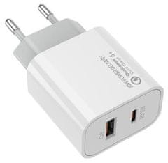 ColorWay 1x USB a 1x USB-C/ turbo sieťová nabíjačka/ 30W/ 100V-240V/ Biela