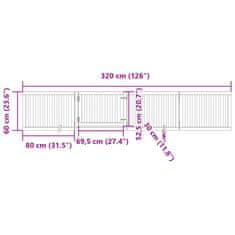 Vidaxl Brána pre psa s dverami sklad. 4pan. biela 320cm topoľové drevo