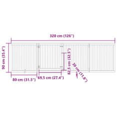 Vidaxl Brána pre psa dvere sklad. 4 panely čierna 320cm topoľové drevo