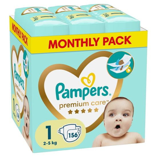 Pampers Plienky jednorázové Premium Care veľ. 1, 156 ks, 2kg-5kg