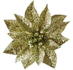 X Kvet MagicHome Vianoce GlitterPoinsettia, so štipcom, zlatý, veľkosť kvetu: 9 cm, dĺžka kvetu: 8 cm, 6 ks (6 bal)