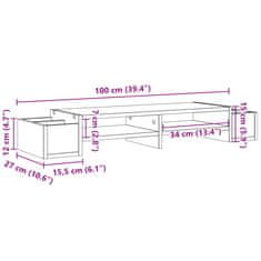 Vidaxl Stojan na monitor s policou staré drevo 100x27x15 cm komp.drevo