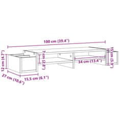 Vidaxl Stojan na monitor s policou betónovosivý 100x27x15cm komp.drevo