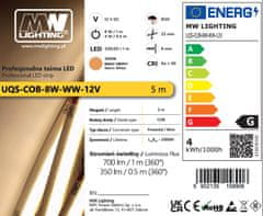 MW Power Profi LED pásik COB MW Lighting UQS-COB-8W-WW-12V 12VDC, 3000K, 12V, 5m, IP20, teplá biela 