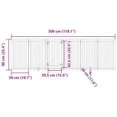 Petromila vidaXL Brána pre psa s dverami sklad. 6pan. hnedá 300cm topoľové drevo