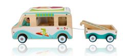 Adam toys Drevený auto karavan s prívesom a príslušenstvom