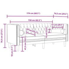 Petromila vidaXL 3-dielna Sedacia súprava Chesterfield s opierkami zamat