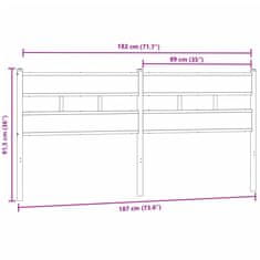 Vidaxl Čelo postele, tmavý dub 180 cm, železo a kompozitné drevo