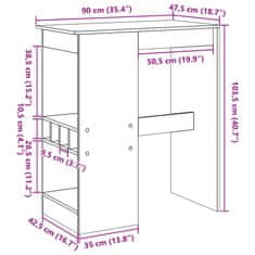 Petromila vidaXL Barový stôl s policami hnedý dub 90x47,5x103,5cm kompoz. drevo