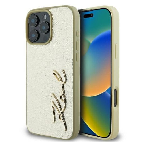 Karl Lagerfeld Originálny zadný kryt hardcase Metal Signature KLHCP16LPFMFBKMD pre iPhone 16 Pro zlatý