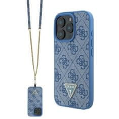 Guess Originálny zadný kryt Metal Logo Strass Crossbody Leather Cover GUHCP16XP4TDSCPB pre iPhone 16 Pro Max blue