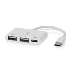 Nedis CCGB64785WT01 - USB hub| 1x USB-C | 1x USB-C / 2x USB 2.0 A Female | 3 Porty port(s) | Napájanie z USB