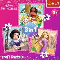 Trefl Puzzle Disney princeznej: Vaina, Locika a Snehulienka 3v1 (20,36,50 dielikov)