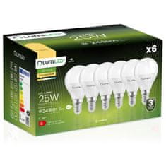 LUMILED 6x LED žiarovka E14 P40 2,5W = 25W 249lm 3000K Teplá biela 180°