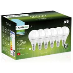 LUMILED 6x LED žiarovka E14 P40 2,5W = 25W 249lm 6500K Studená biela 180°