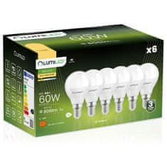 LUMILED 6x LED žiarovka E14 P40 8W = 60W 806lm 3000K Teplá biela 180°