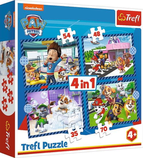 Trefl Puzzle Tlapková patrola: Psie záležitosti 4v1 (35,48,54,70 dielikov)