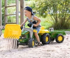 Kramp Šliapací traktor s nakladačom a vlečkou Rolly Kid John Deere zelený