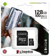 Kingston 128 GB pamäťová Micro SD karta Kingston + SD Adaptér, CLASS 10 - KINGSTON