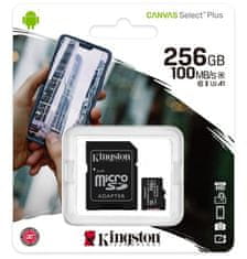 Kingston 256 GB pamäťová karta Micro SD karta Kingston CANVAS Select Plus + SD Adaptér, CLASS 10 - KINGSTON