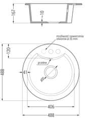 Mexen Diego, 1-komorový granitový drez 488x488x167 mm a drezová batéria Aster, čierna škvrnitá, 6512-76-73450-57-B