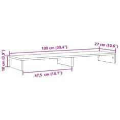 Vidaxl Stojan na monitor dymový dub 100x27x10 cm kompozitné drevo