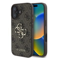 Guess Originálny zadný kryt PU 4G Metal Logo pre iPhone 16 Brown