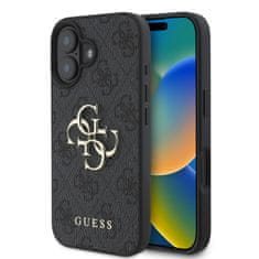 Guess Originálny zadný kryt PU 4G Metal Logo pre iPhone 16 Grey