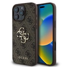 Guess Originálny zadný kryt PU 4G Metal Logo pre iPhone 16 Pro Max Brown