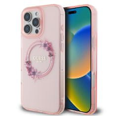 Guess Zadný kryt IML Flowers Ring MagSafe pre iPhone 16 Pro Pink