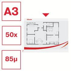 Esselte Euroobaly, na šírku, číra, A3, 75 mikrónov, pomarančový povrch, 55230