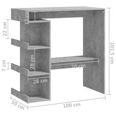 Vidaxl Barový stôl+regál betónovo sivý 100x50x101,5cm kompozitné drevo