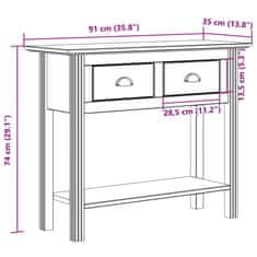 Vidaxl Konzolový stolík BODO hnedý 91x35x74 cm borovicový masív