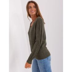 Wool Fashion Dámsky sveter s výstrihom do V a károvaným vzorom MIA khaki AT-SW-2329.98P_401774 Univerzálne