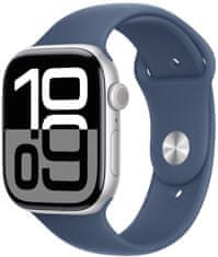 Apple Watch Series 10 GPS 46mm, Silver Aluminium Case, Denim Sport Band - M/L (MWWM3QC/A)