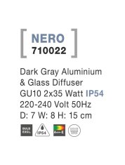 Nova Luce NOVA LUCE vonkajšie nástenné svietidlo NERO tmavo šedý hliník sklenený difúzor GU10 2x7W 220-240V IP54 bez žiarovky svetlo hore a dole 710022